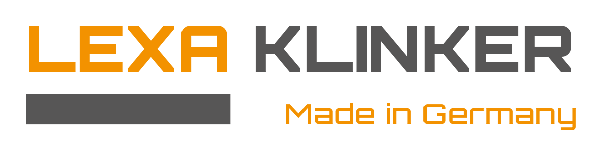 Brand logo banner with dark gray wordmark flanked by bold orange blocks above and below for a two-tone header appearance.