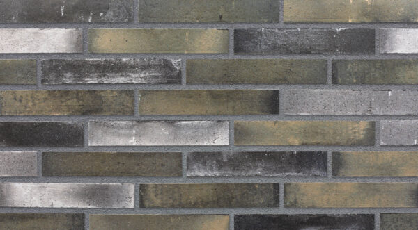 SCHILF brick slips, KOPENHAGEN: complex graphite, grey-olive and light cool shades - Klinker Made in Germany SCHILF brick slips, KOPENHAGEN: complex graphite, grey-olive and light cool shades