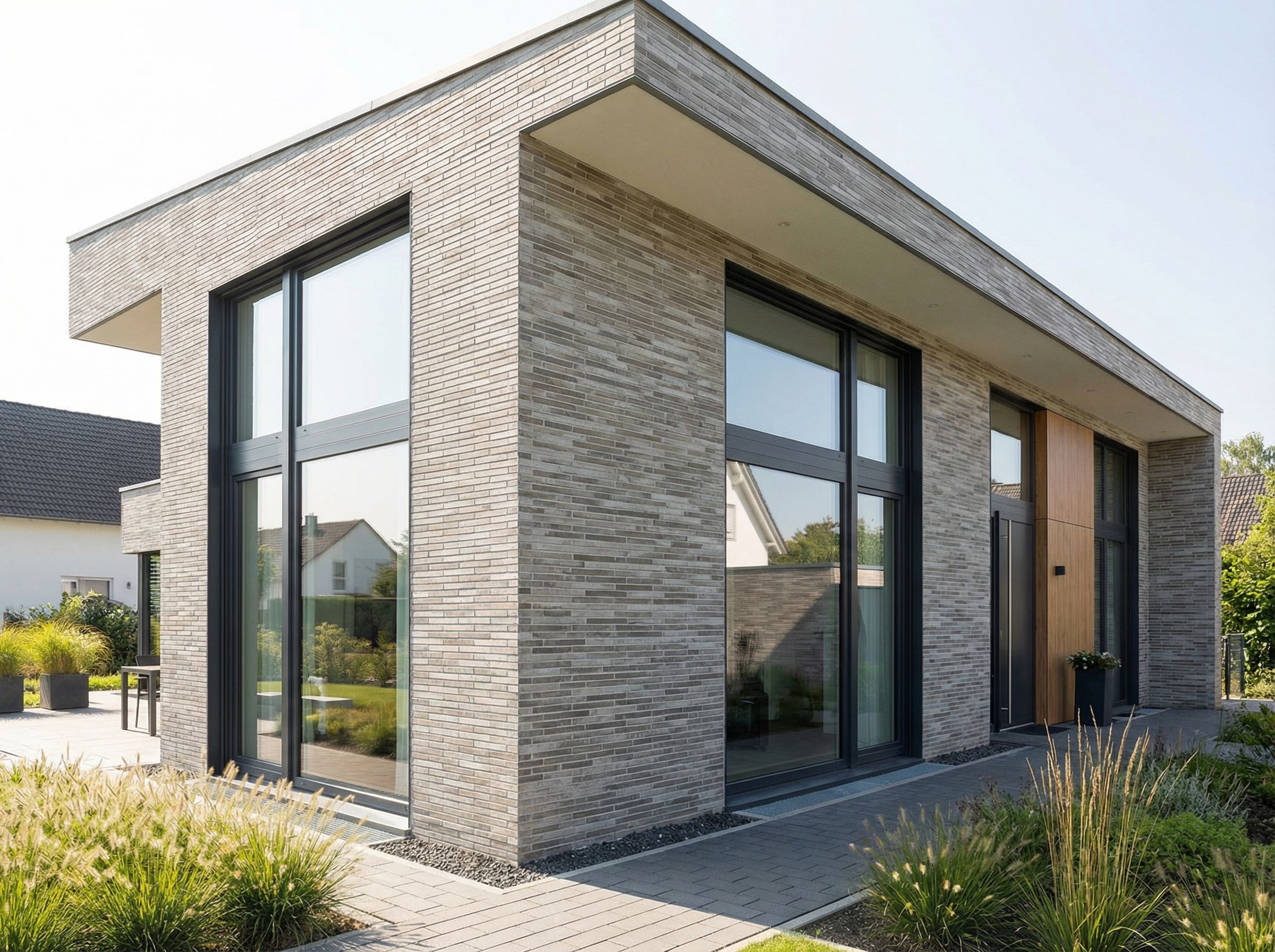 Modernne maja pika formaadi fassaadi klinkerkivi fassaadiga Brick Loft Taupe 468x40mm