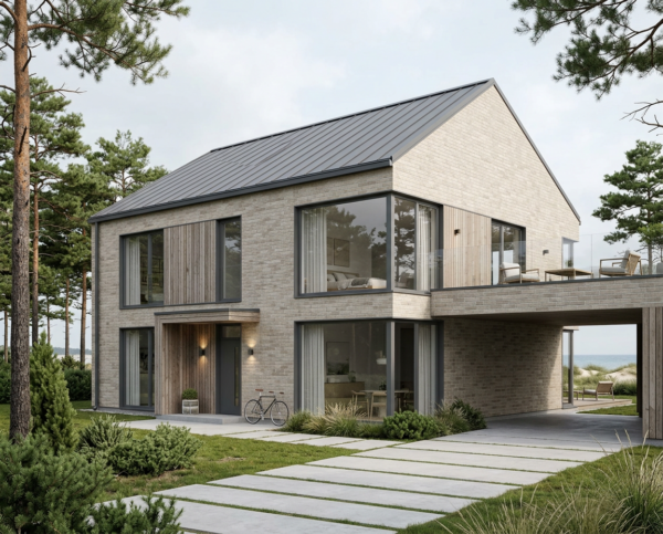 SAND BRICK LOFT brick slip facade - Klinker Made in Germany Modern house with a SAND BRICK LOFT clinker brick slip facade