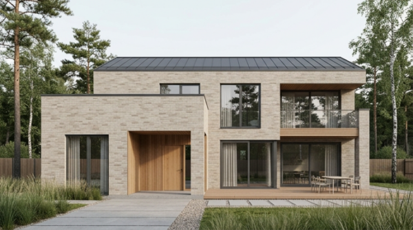 SAND BRICK LOFT brick slip facade - Klinker Made in Germany Modern house with a SAND BRICK LOFT clinker brick slip facade