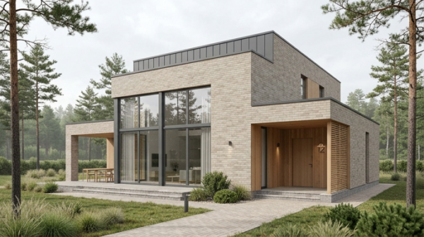 SAND BRICK LOFT brick slip facade - Klinker Made in Germany Modern house with a SAND BRICK LOFT clinker brick slip facade
