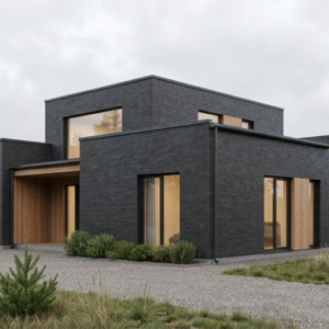Facade cladding with NERO brick slips from the KLINKER LINE collection