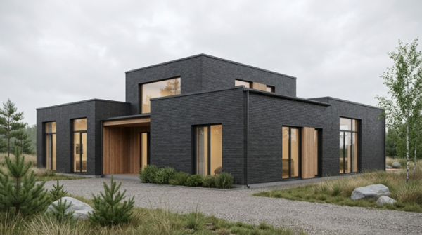 Facade cladding with NERO brick slips from the KLINKER LINE collection