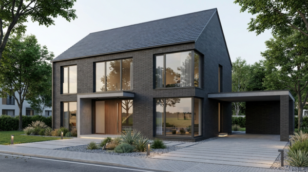 Facade cladding with NERO brick slips from the KLINKER LINE collection