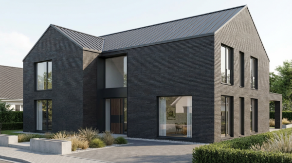 Facade cladding with NERO brick slips from the KLINKER LINE collection