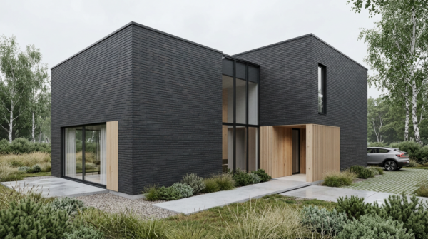 Facade cladding with NERO brick slips from the KLINKER LINE collection
