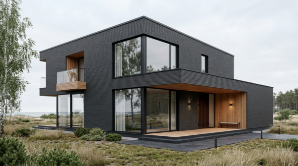 Facade cladding with NERO brick slips from the KLINKER LINE collection