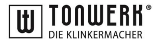 TONWERK logo featuring a boxed TW monogram and the caption 'DIE KLINKERMACHER'.
